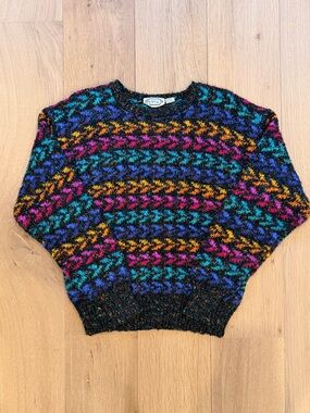 Vintage By George Confetti Sweater Women’s Medium Multicolor Textured 90s Knit